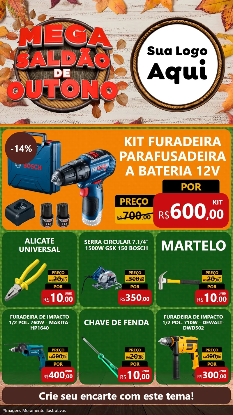 Modelo de Rede Social para Stories com o tema Mega Saldão de Outono para Maquinas e Ferramentas
