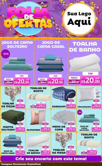 Modelo de Encarte para Encarte Grande com o tema Folia de Ofertas para Cama, Mesa e Banho