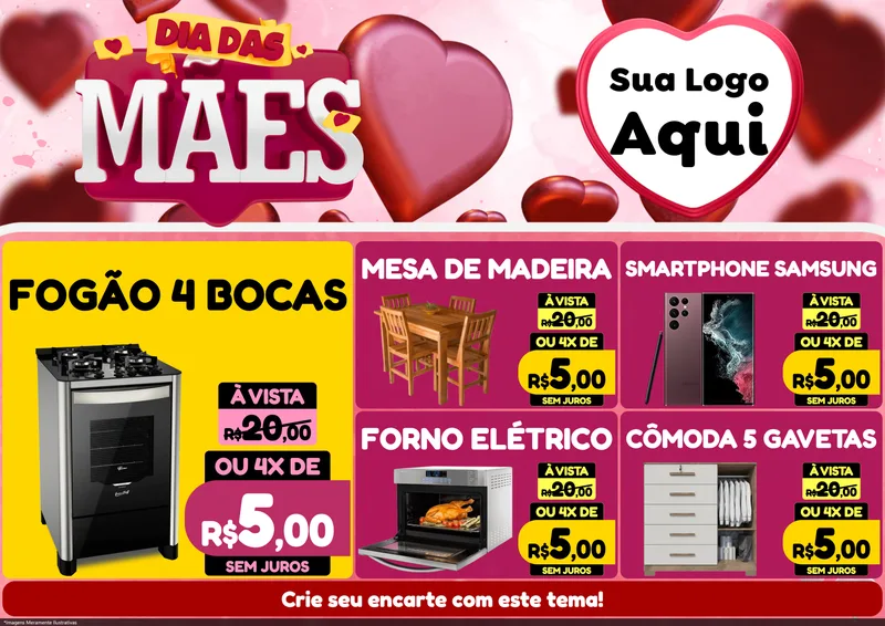 Modelo de Encarte para Encarte A4 Horizontal com o tema Dia Das Mães para Móveis e Eletro