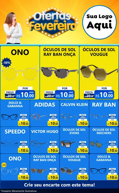 Modelo de Encarte para Encarte Grande com o tema Ofertas de Fevereiro para Óticas