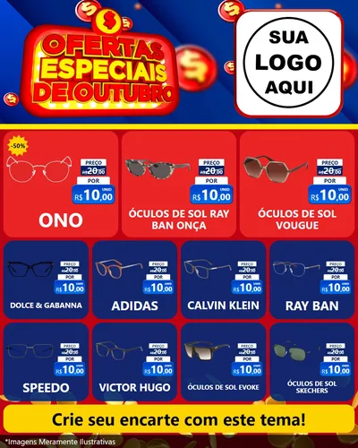 Modelo de Rede Social para Feed Instagram com o tema Ofertas Especiais de Outubro para Óticas