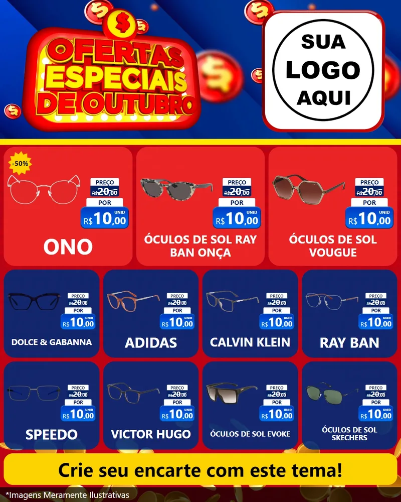 Modelo de Rede Social para Feed Instagram com o tema Ofertas Especiais de Outubro para Óticas
