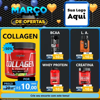 Modelo de Rede Social para Feed Facebook com o tema Março de Ofertas para Suplementos alimentares