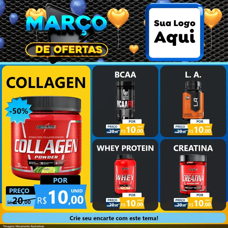 Modelo de Rede Social para Feed Facebook com o tema Março de Ofertas para Suplementos alimentares