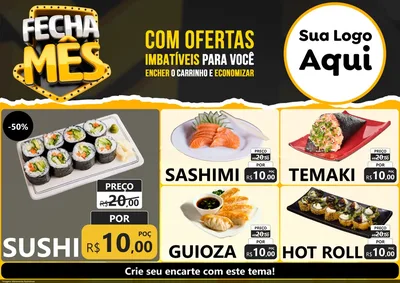 Modelo de Encarte para Encarte A4 Horizontal com o tema Fecha Mês para Comida japonesa