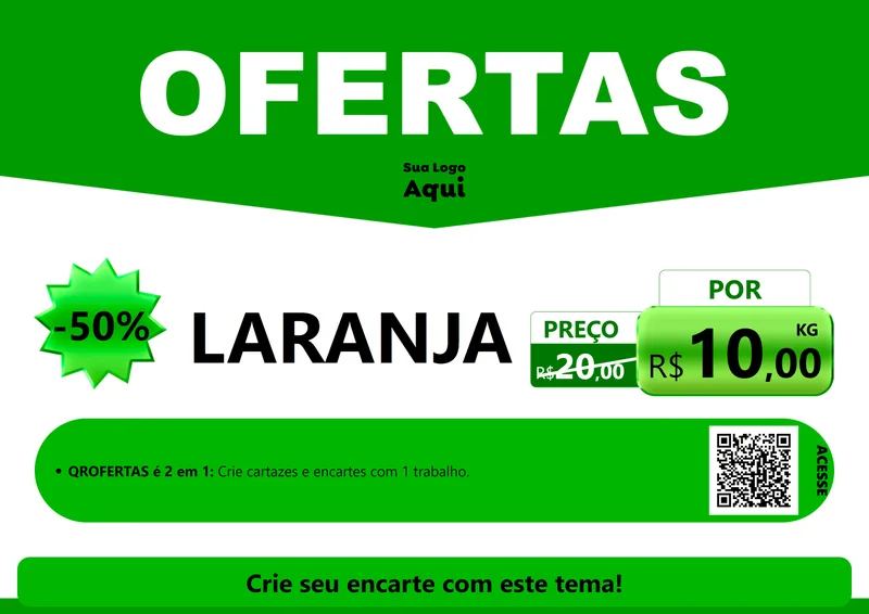 Modelo de Cartaz para Cartaz A4 Horizontal com o tema Ofertas Verde Cartaz para Hortifrúti