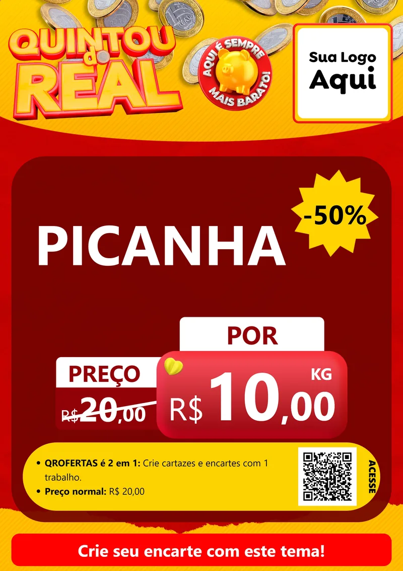 Modelo de Cartaz para Cartaz A4 Vertical com o tema Quintou do Real para Açougue