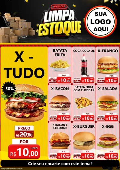 Modelo de Encarte para Encarte A4 Vertical com o tema Operação Limpa Estoque para Hamburgueria
