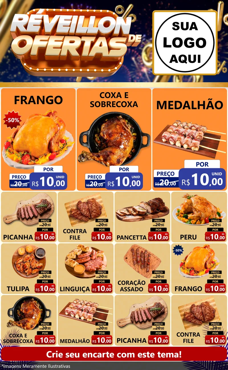 Modelo de Encarte para Encarte Grande com o tema Réveillon de Ofertas para Assados