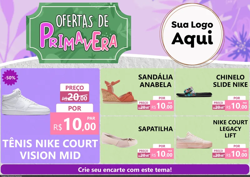 Modelo de Encarte para Encarte A4 Horizontal com o tema Ofertas de Primavera para Calçados