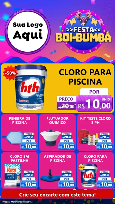 Modelo de Rede Social para Stories com o tema Festa Boi-Bumbá para Produtos para Piscina