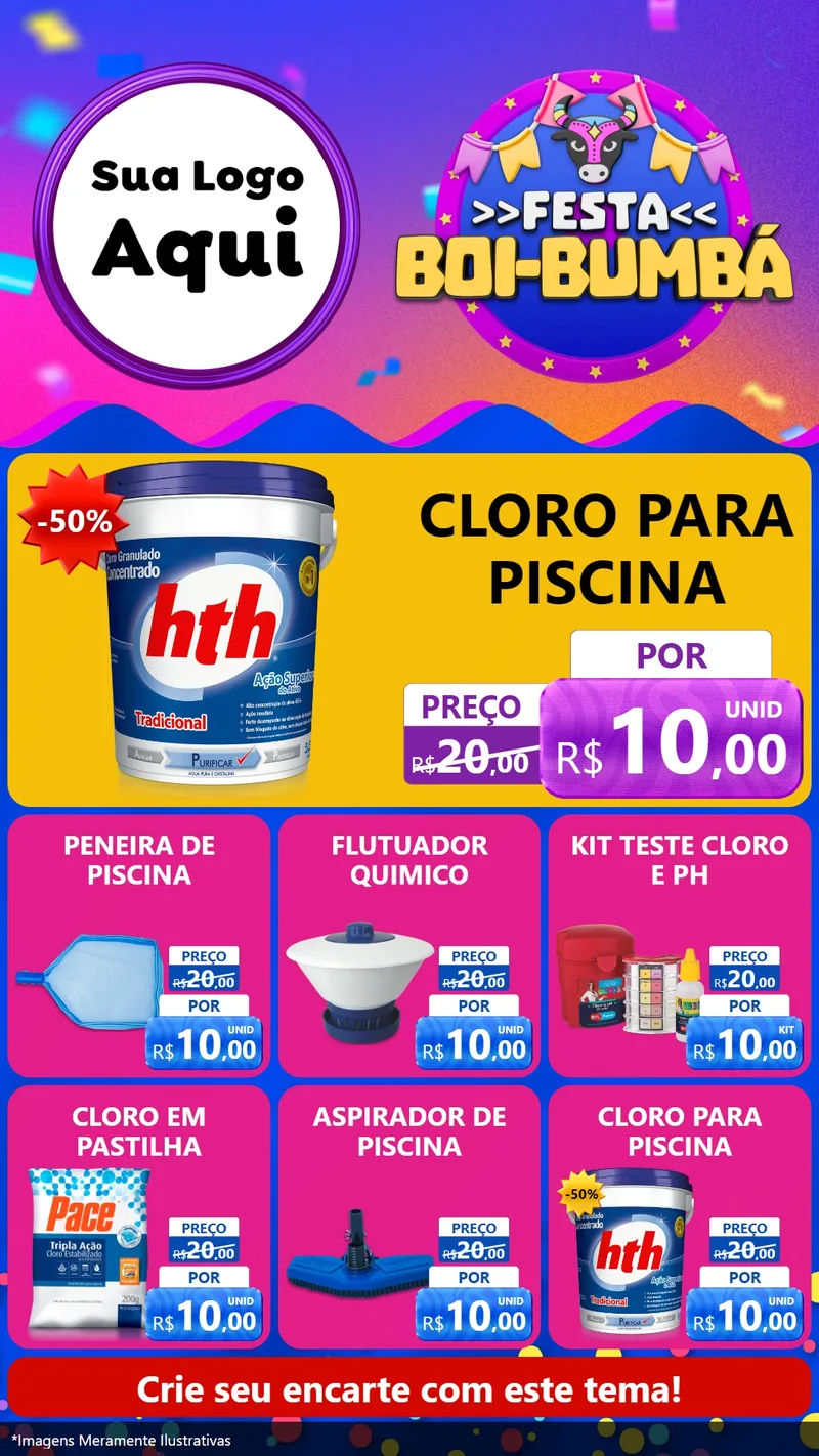 Modelo de Rede Social para Stories com o tema Festa Boi-Bumbá para Produtos para Piscina