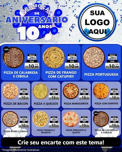 Modelo de Rede Social para Feed Instagram com o tema Promoção de Aniversário - 10 Anos para Pizzaria