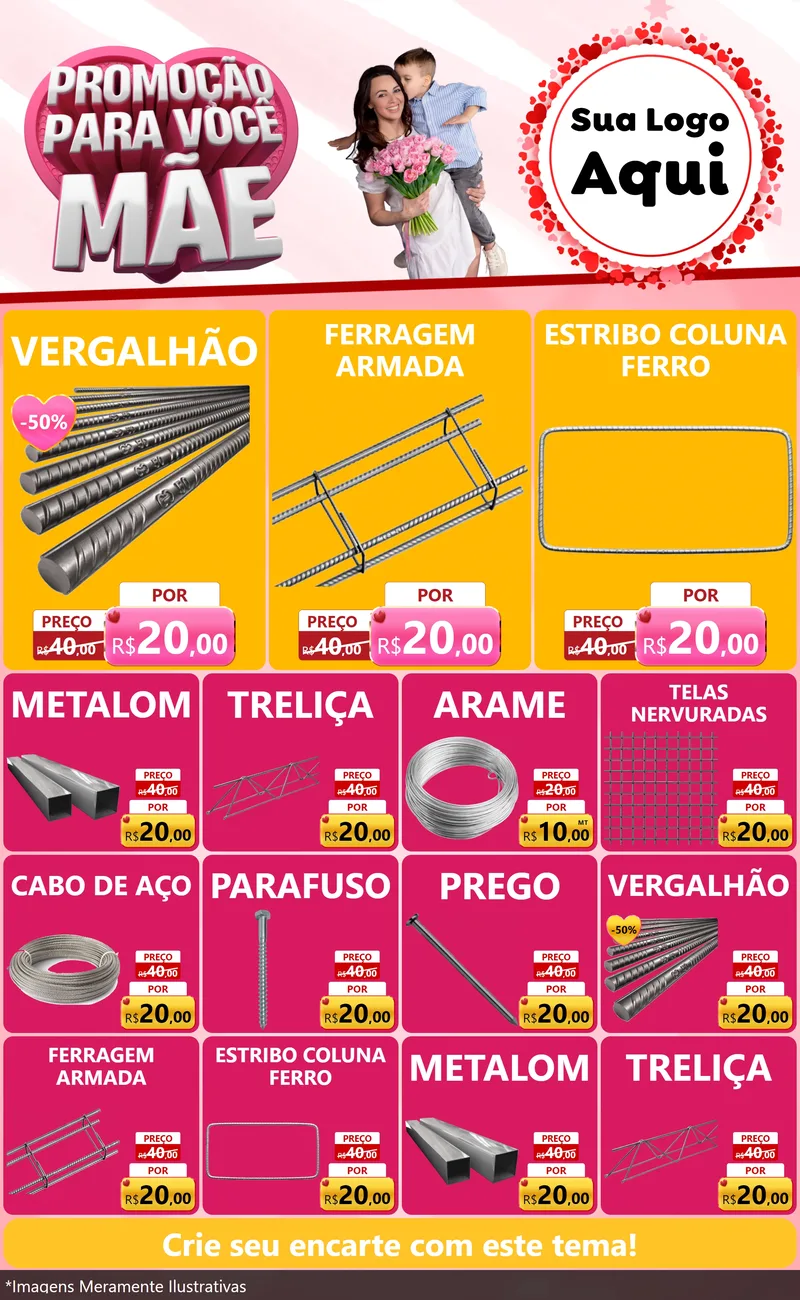Modelo de Encarte para Encarte Grande com o tema Promoção Para Você Mãe para Ferragens