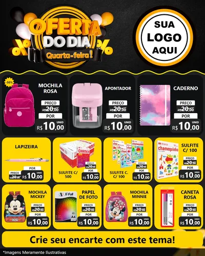 Modelo de Rede Social para Feed Instagram com o tema Oferta do Dia - Quarta Feira! para Papelaria