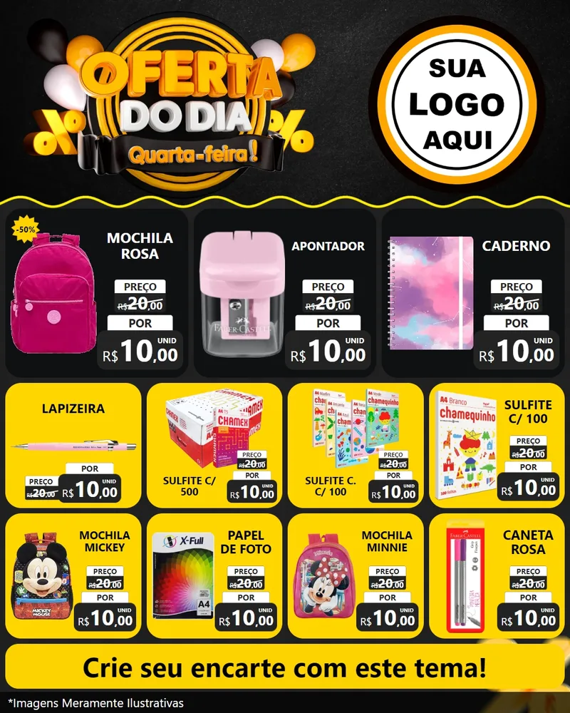 Modelo de Rede Social para Feed Instagram com o tema Oferta do Dia - Quarta Feira! para Papelaria