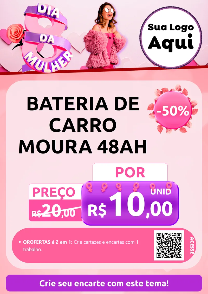 Modelo de Cartaz para Cartaz A4 Vertical com o tema Dia da Mulher para Baterias Elétricas