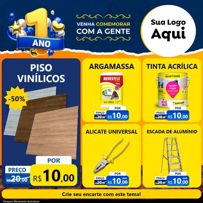 Modelo de Rede Social para Feed Facebook com o tema Um Ano de Aniversário para Material para Construção