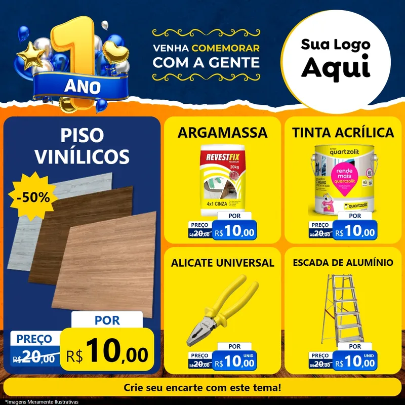 Modelo de Rede Social para Feed Facebook com o tema Um Ano de Aniversário para Material para Construção