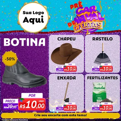 Modelo de Rede Social para Feed Facebook com o tema Pré Carnaval de Ofertas para Agropecuária