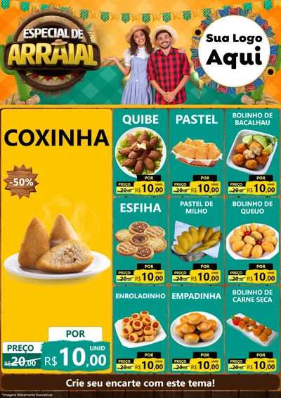 Modelo de Encarte para Encarte A4 Vertical com o tema Especial De Arraial para Salgadaria