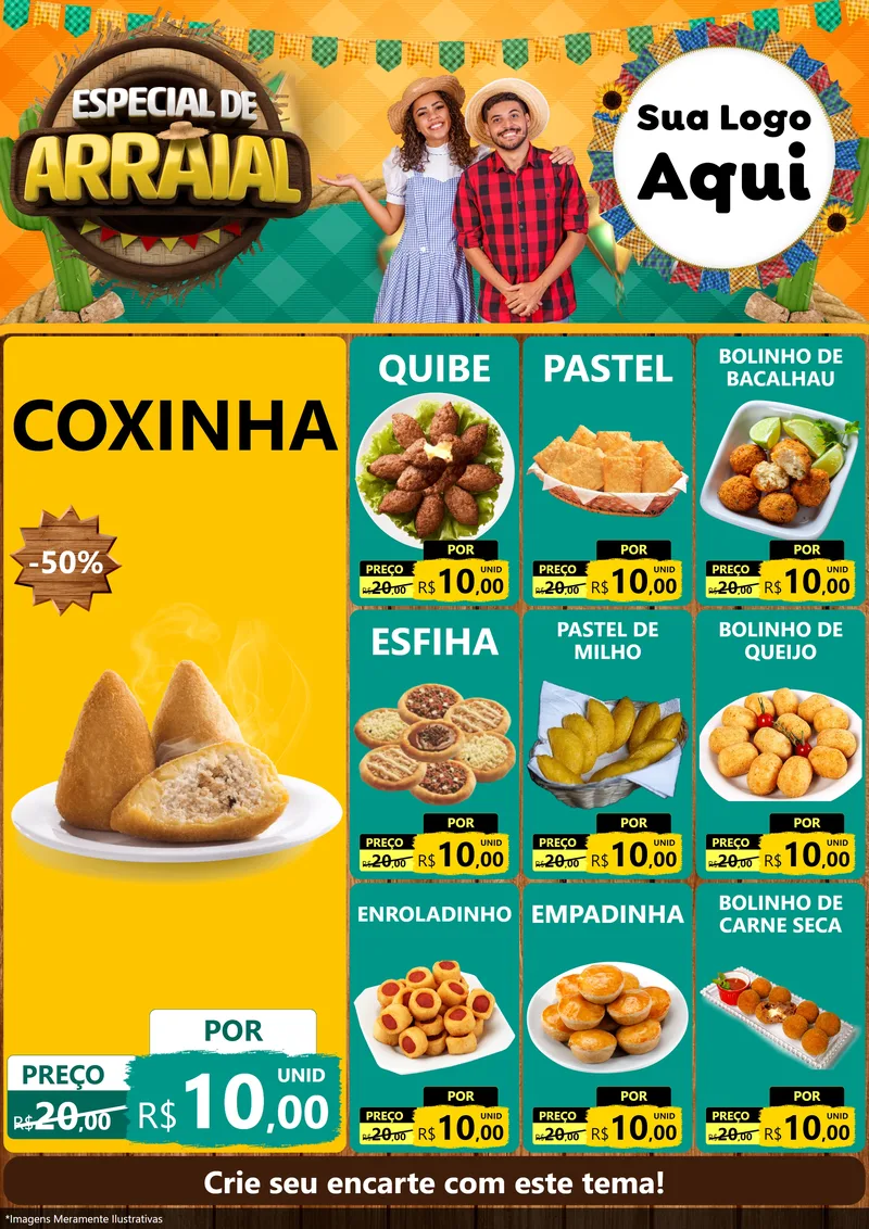 Modelo de Encarte para Encarte A4 Vertical com o tema Especial De Arraial para Salgadaria