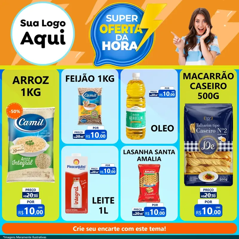 Modelo de Rede Social para Feed Facebook com o tema Super Oferta da Hora para Supermercado