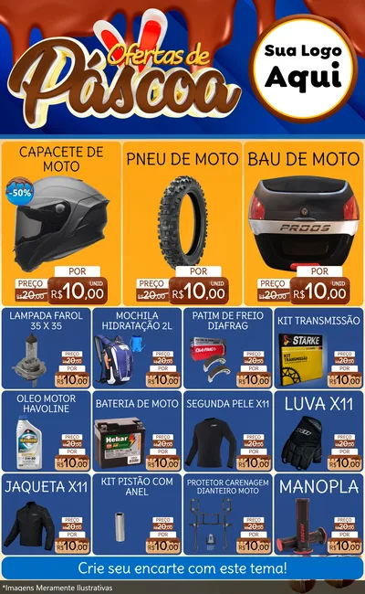 Modelo de Encarte para Encarte Grande com o tema Ofertas de Páscoa para Moto peças