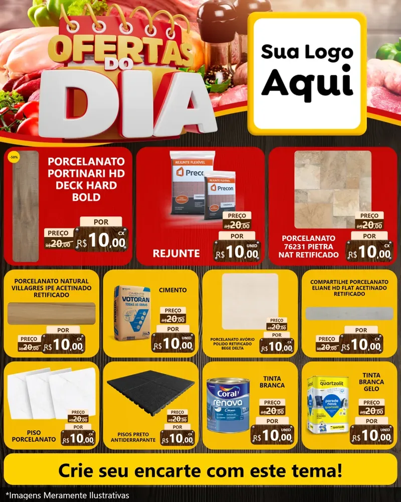 Modelo de Rede Social para Feed Instagram com o tema Ofertas do Dia para Pisos e revestimentos
