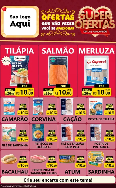 Modelo de Encarte para Encarte Grande com o tema Dia dos Namorados para Peixaria