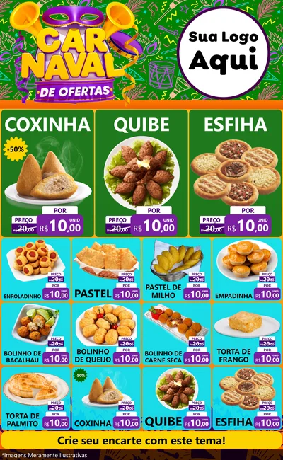 Modelo de Encarte para Encarte Grande com o tema Carnaval de Ofertas para Salgadaria