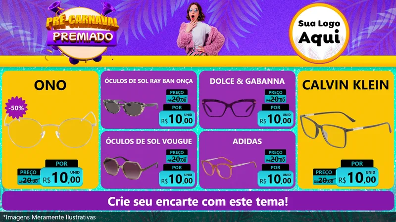 Modelo de TV para TV Horizontal com o tema Pré-Carnaval Premiado para Óticas