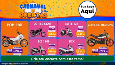 Modelo de TV para TV Horizontal com o tema Carnaval de Ofertas para Concessionaria de Motos