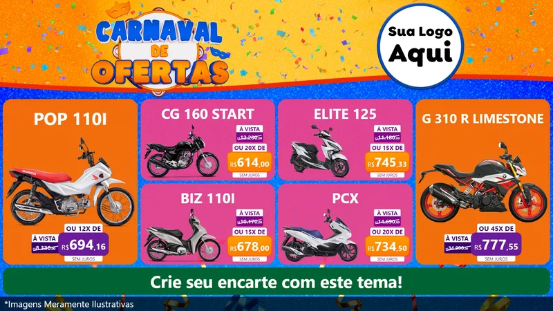 Modelo de TV para TV Horizontal com o tema Carnaval de Ofertas para Concessionaria de Motos