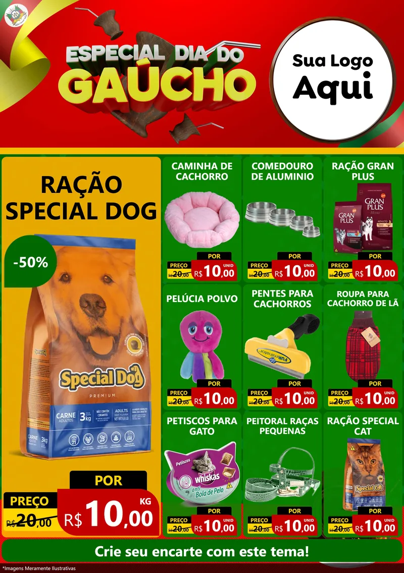 Modelo de Encarte para Encarte A4 Vertical com o tema Especial Dia do Gaúcho para Pet Shop