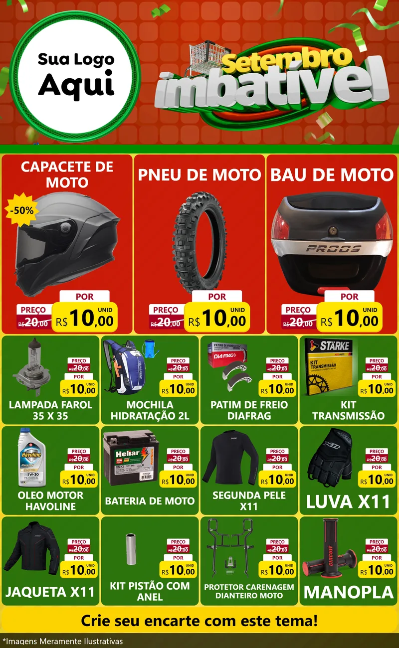 Modelo de Encarte para Encarte Grande com o tema Setembro Imbatível para Moto peças
