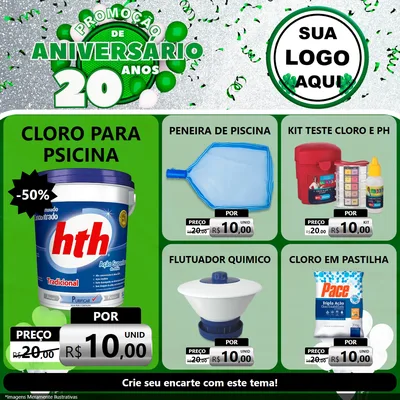 Modelo de Rede Social para Feed Facebook com o tema Promoção de Aniversário - 20 Anos para Produtos para Piscina