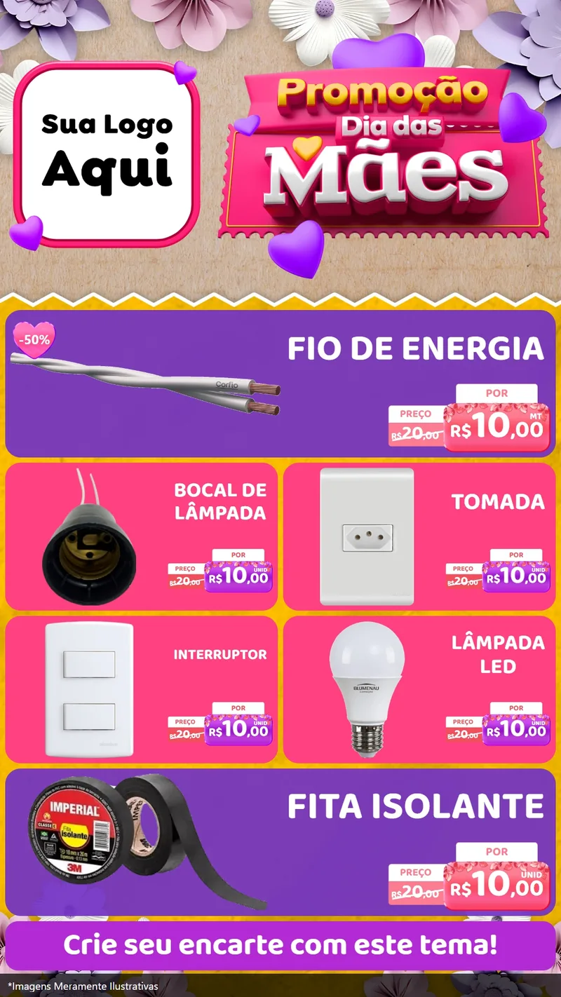 Modelo de TV para TV Vertical com o tema Promoção Dia das Mães para Materiais Elétricos