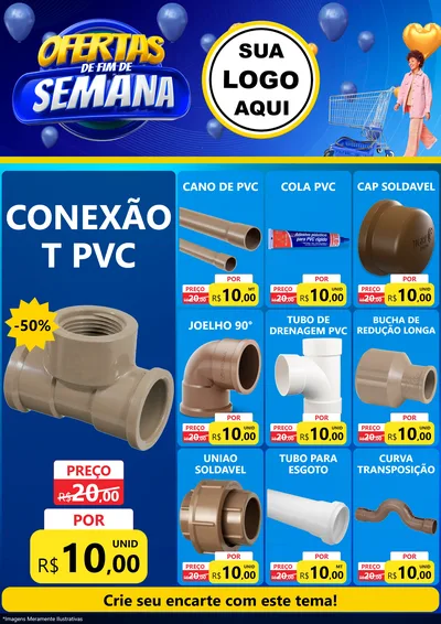 Modelo de Encarte para Encarte A4 Vertical com o tema Ofertas de Fim de Semana para Tubos e conexões