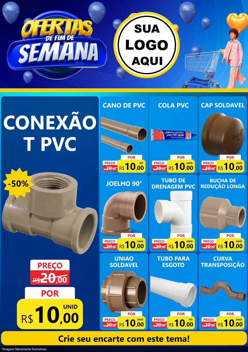 Modelo de Encarte para Encarte A4 Vertical com o tema Ofertas de Fim de Semana para Tubos e conexões