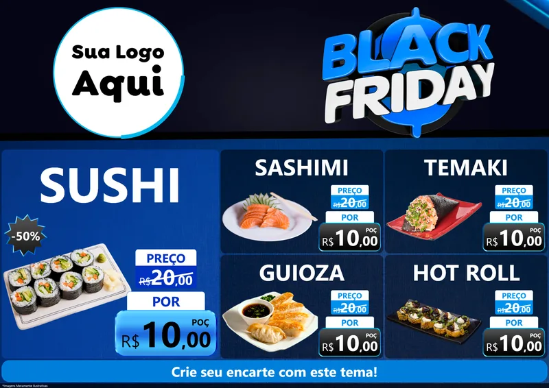 Modelo de Encarte para Encarte A4 Horizontal com o tema Black Friday para Comida japonesa