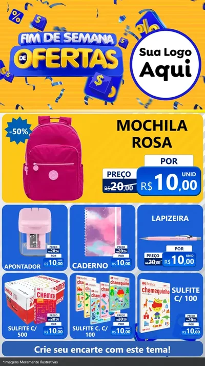 Modelo de Rede Social para Stories com o tema Fim de Semana de Ofertas para Papelaria