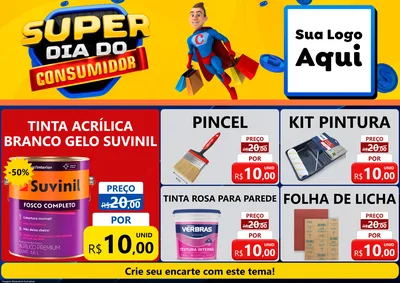 Modelo de Encarte para Encarte A4 Horizontal com o tema Super Dia do Consumidor para Tintas e Ferramentas