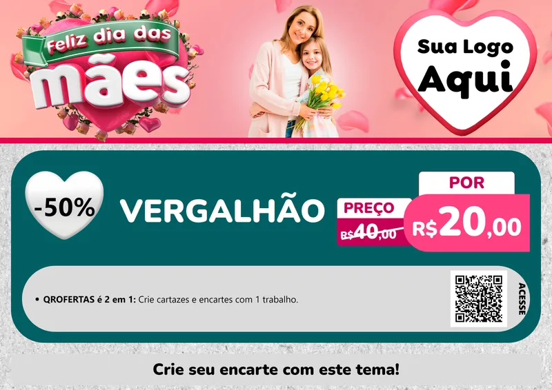 Modelo de Cartaz para Cartaz A4 Horizontal com o tema Feliz Dia das Mães para Ferragens