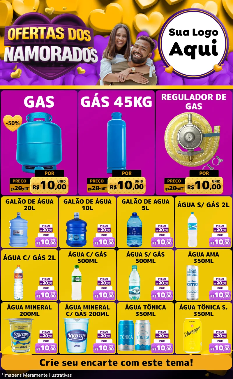Modelo de Encarte para Encarte Grande com o tema Oferta Dos Namorados para Água e gás