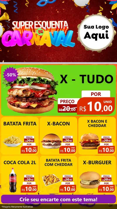 Modelo de Rede Social para Stories com o tema Super Esquenta de Carnaval para Hamburgueria