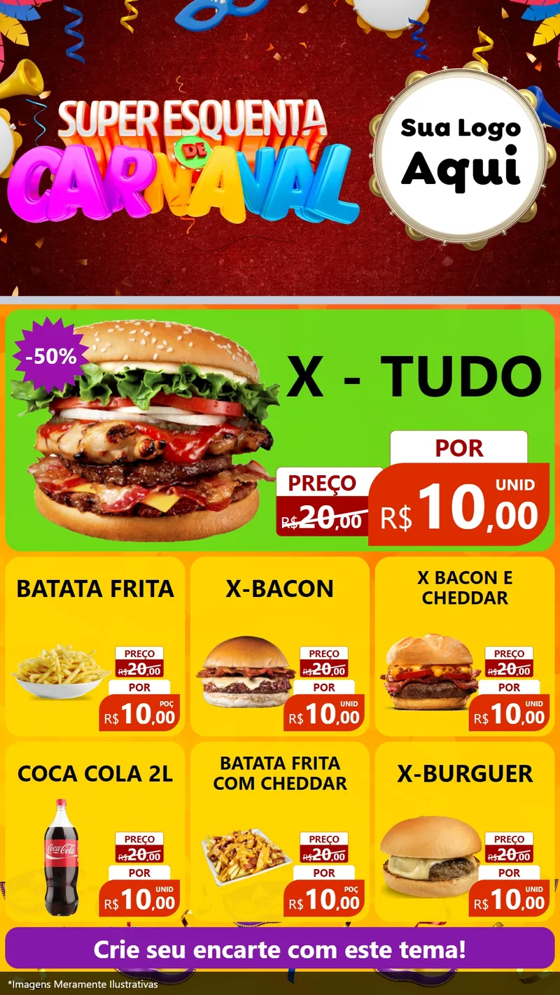 Modelo de Rede Social para Stories com o tema Super Esquenta de Carnaval para Hamburgueria