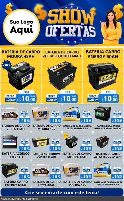Modelo de Encarte para Encarte Grande com o tema Show de Ofertas para Baterias Elétricas