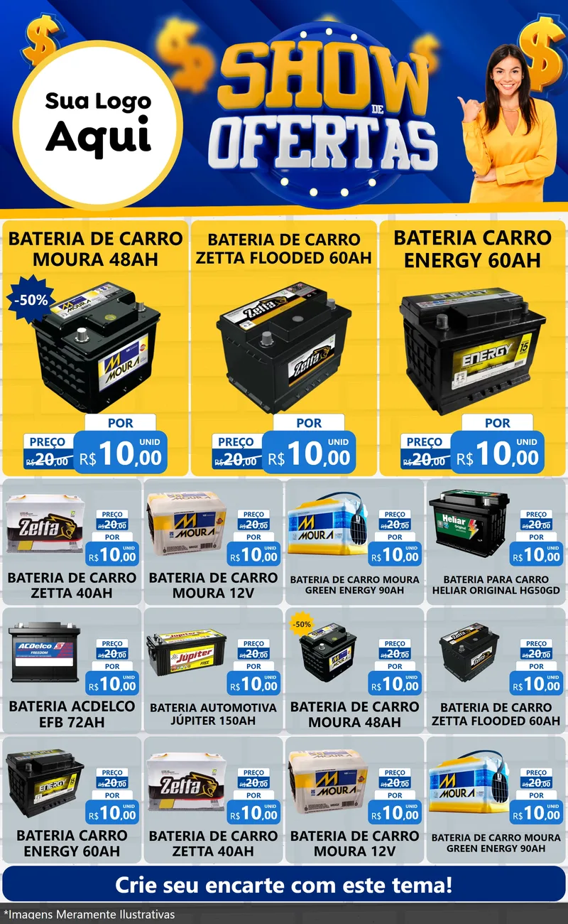 Modelo de Encarte para Encarte Grande com o tema Show de Ofertas para Baterias Elétricas