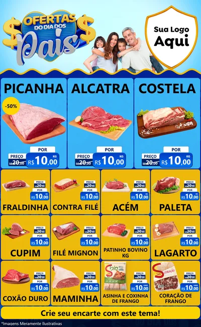 Modelo de Encarte para Encarte Grande com o tema Ofertas do Dia dos Pais para Açougue